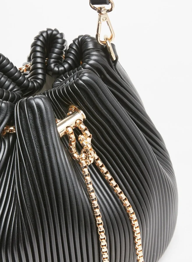 Flora Bella By Shoexpress Women's Textured Bucket Bag with Drawstring Closure