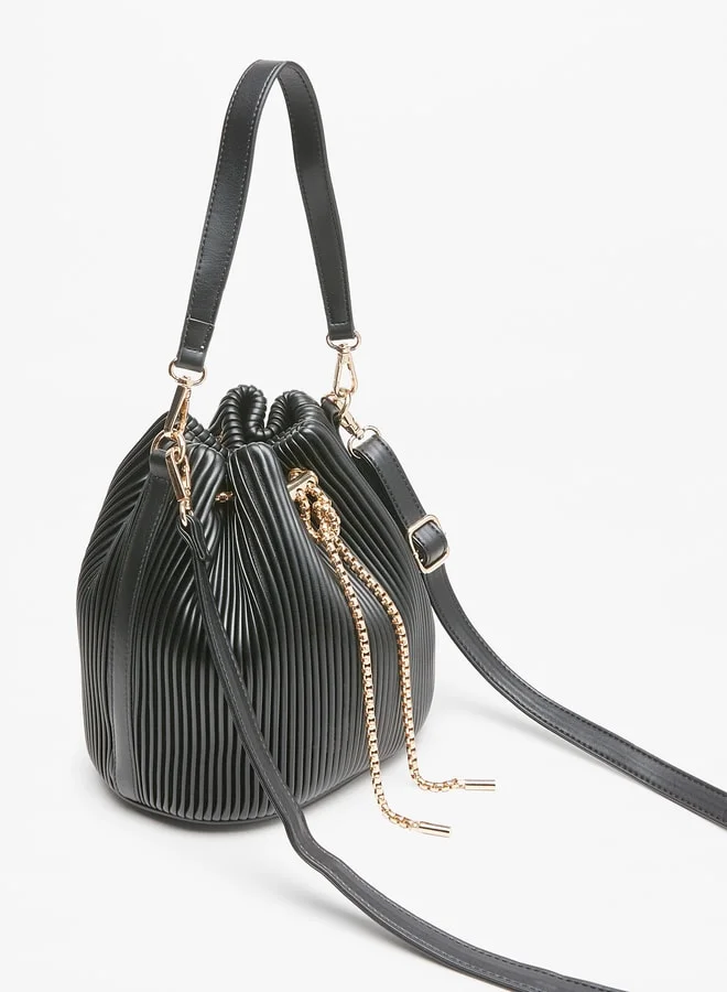 Flora Bella By Shoexpress Women's Textured Bucket Bag with Drawstring Closure