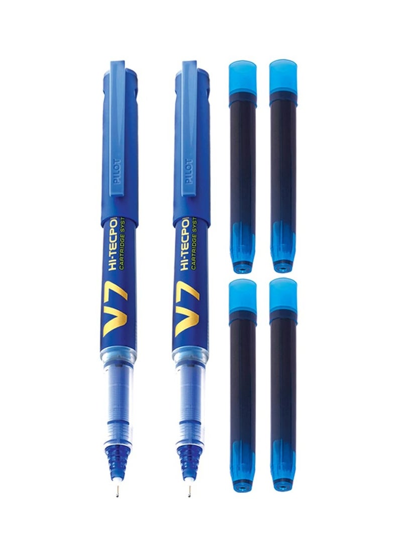 بايلوت قلم حبر جاف بايلوت V7 Hi-tecpoint مع نظام خرطوشة - 2 قلم أزرق، 4 خراطيش  - Image 1