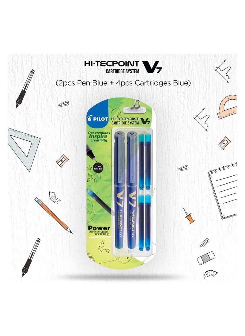 بايلوت قلم حبر جاف بايلوت V7 Hi-tecpoint مع نظام خرطوشة - 2 قلم أزرق، 4 خراطيش  - Image 2