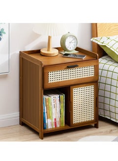 Nightstand with Drawer Boho Modern End Table, 20" Bamboo Sofa Side Table Bedside Table for Small Space, Accent Side Table Chest of Drawers for Bedroom Living Room