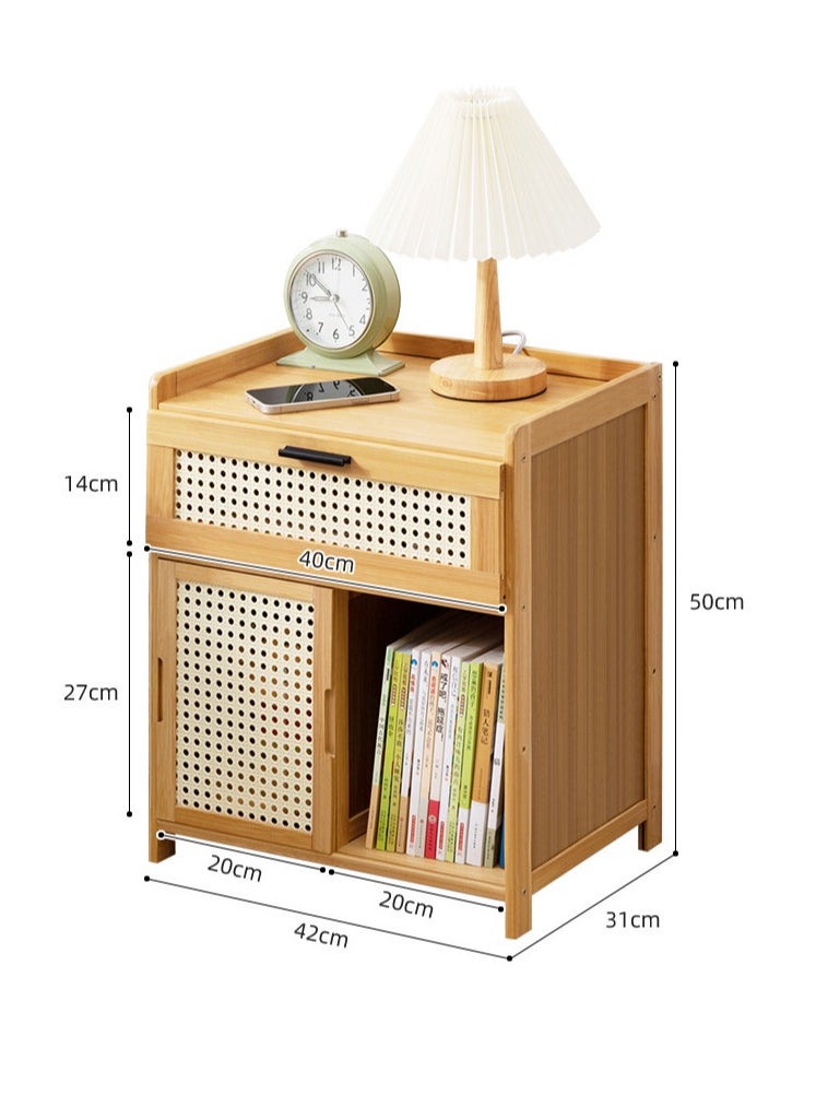 Hihonor - Nightstand with Drawer Boho Modern End Table, 20" Bamboo Sofa Side Table Bedside Table for Small Space, Accent Side Table Chest of Drawers for Bedroom Living Room - Image 1
