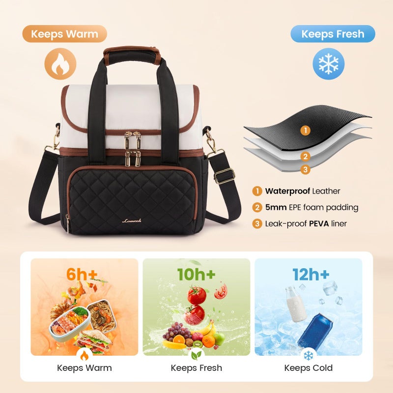 LOVEVOOK Insulated Lunch Bag For Women,Large Double Deck Adult Lunch Box,Teacher Lunch Tote Bag With Cup Holder,Leakproof Cooler Bag With Adjustable Shoulder Strap For Work Picnic Beach - Image 3