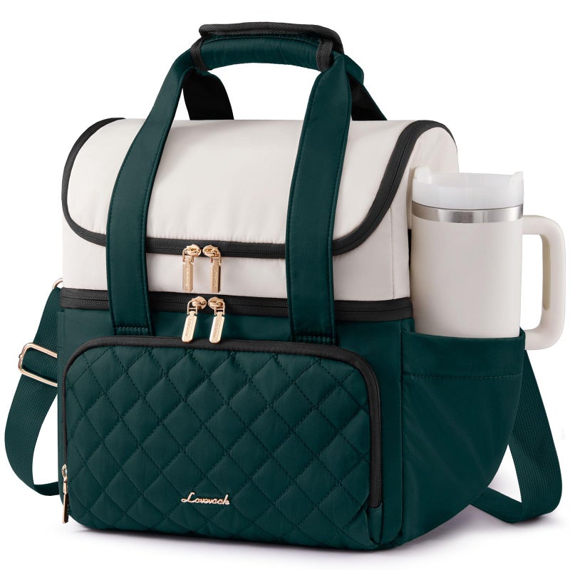 LOVEVOOK Insulated Lunch Bag For Women,Large Double Deck Adult Lunch Box,Teacher Lunch Tote Bag With Cup Holder,Leakproof Cooler Bag With Adjustable Shoulder Strap For Work Picnic Beach - Image 1