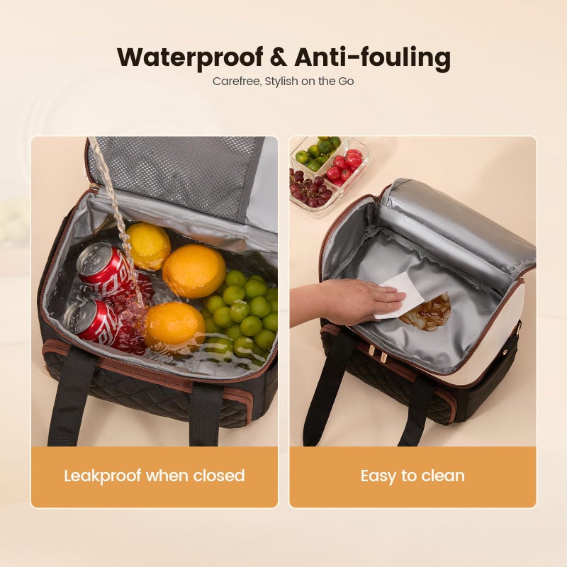 LOVEVOOK Insulated Lunch Bag For Women,Large Double Deck Adult Lunch Box,Teacher Lunch Tote Bag With Cup Holder,Leakproof Cooler Bag With Adjustable Shoulder Strap For Work Picnic Beach - Image 5