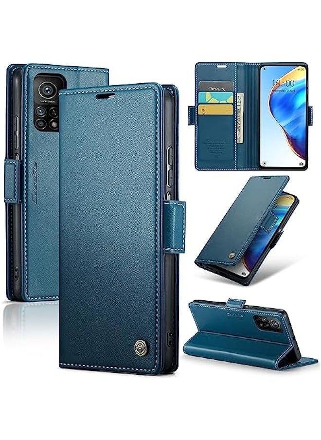 ماركة غير محددة - حافظة جلدية مع RFID لهاتف Xiaomi 10T 5G \/ Xiaomi 10T Pro 5G، تصميم متين وعملي مع حامل بطاقات، اللون الأزرق - Image 1