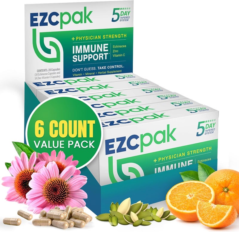 EZC Pak 5-Day Tapered Immune Support Booster - Vitamin Immune Support Supplement, Echinacea, Zinc Vitamin C, Immune Boosters for Adults - Immune Support Vitamins (Pack of 6)