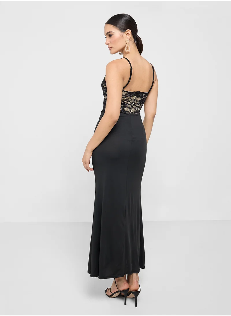 ELLA Strappy Bodycon Dress With Lace Bodice