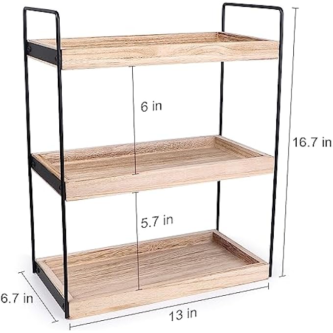 Kmise 3 Tier Bathroom Counter Shelf  Vanity Organizer With Coffee Bar Storage Light Brown - Image 4