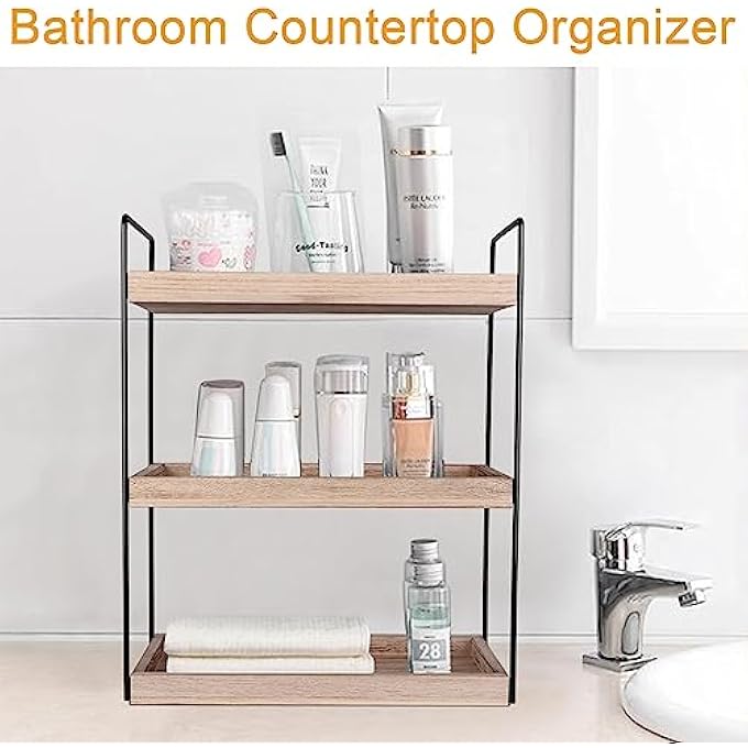 Kmise 3 Tier Bathroom Counter Shelf  Vanity Organizer With Coffee Bar Storage Light Brown - Image 2