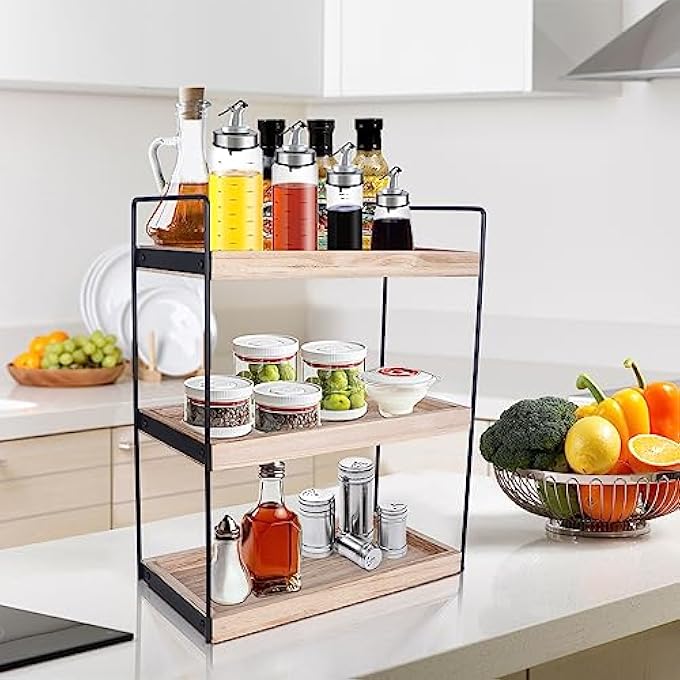 Kmise 3 Tier Bathroom Counter Shelf  Vanity Organizer With Coffee Bar Storage Light Brown - Image 5
