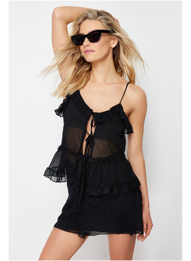 trendyol - Black Chiffon Fabric Ruffle Detailed Mini Length Woven Skirt - Image 1