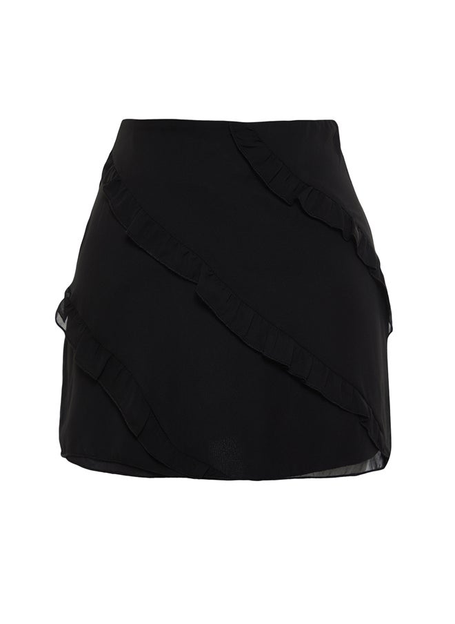 trendyol - Black Chiffon Fabric Ruffle Detailed Mini Length Woven Skirt - Image 1