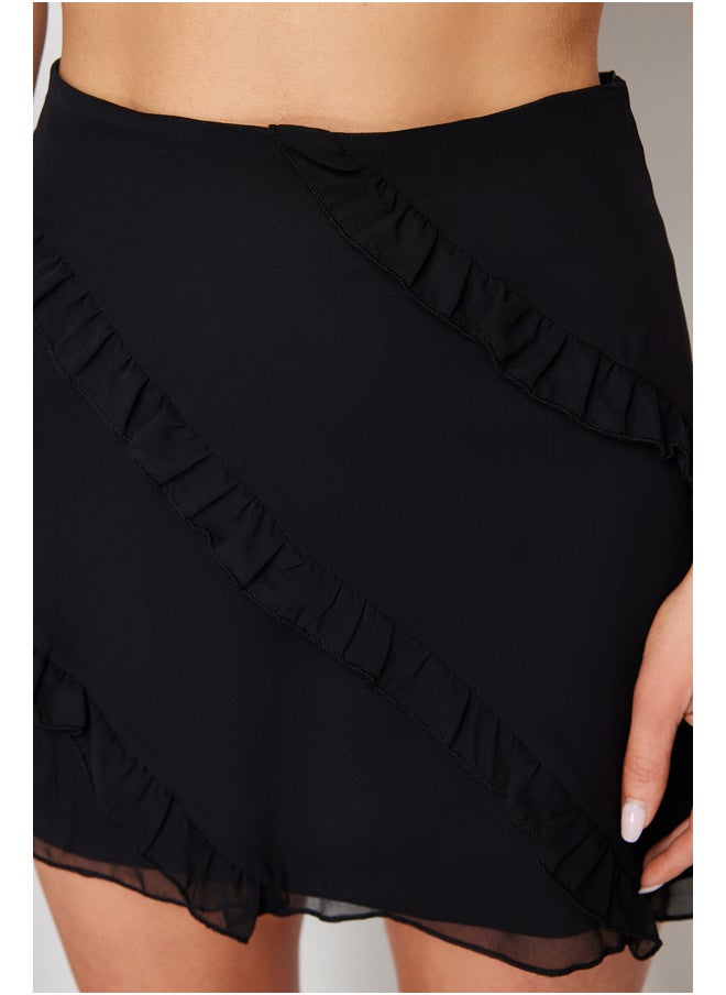 trendyol - Black Chiffon Fabric Ruffle Detailed Mini Length Woven Skirt - Image 1