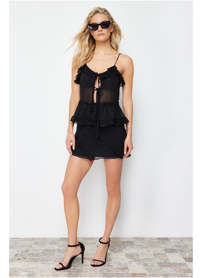 trendyol - Black Chiffon Fabric Ruffle Detailed Mini Length Woven Skirt - Image 1