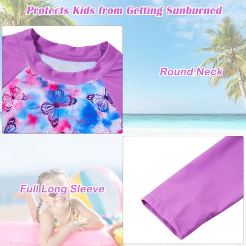 TUONROAD Girl's Rash Guard 2-Piece Swimsuit Set Teens 5 6 Yrs Old Butterflies Printed O Neck Long Sleeve Bikini with UPF 50+ Sun Protection for Pool Party Size 5 6 Dark Pink - Image 3