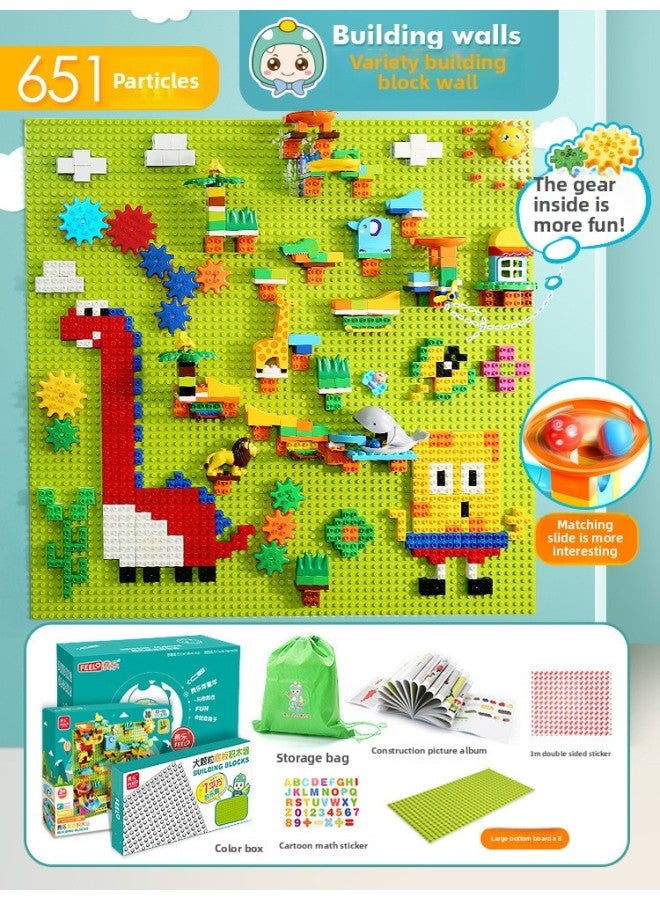 Large Particle Building Blocks Wall-Hanging Puzzle Household Wall-Mounted Assembled Toys For Boys And Girls Children-Color:651 Large Particle Building Block Wall Set (green) A Square - Image 1
