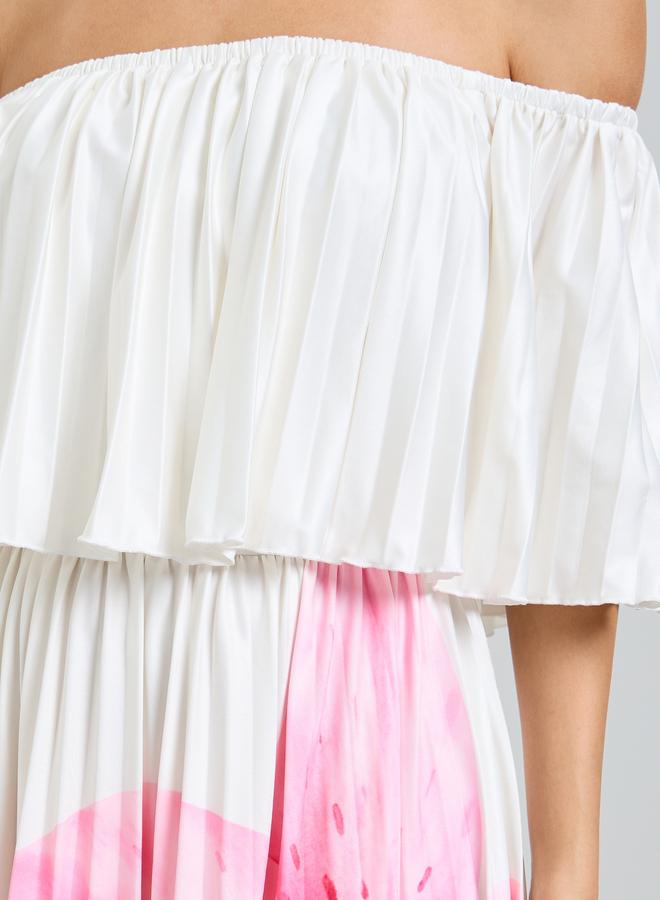 Styli White Floral Off Shoulder A-Line Midi Dress - Image 4