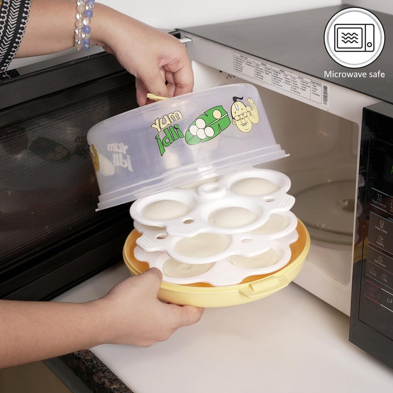 Nayasa Plastic Microwave Big Idli Maker | BPA Free & Food Grade | Make 12 Idlis | Ideal for Steaming Idlis, Pancakes, Modak, Momos | Yellow - Image 3