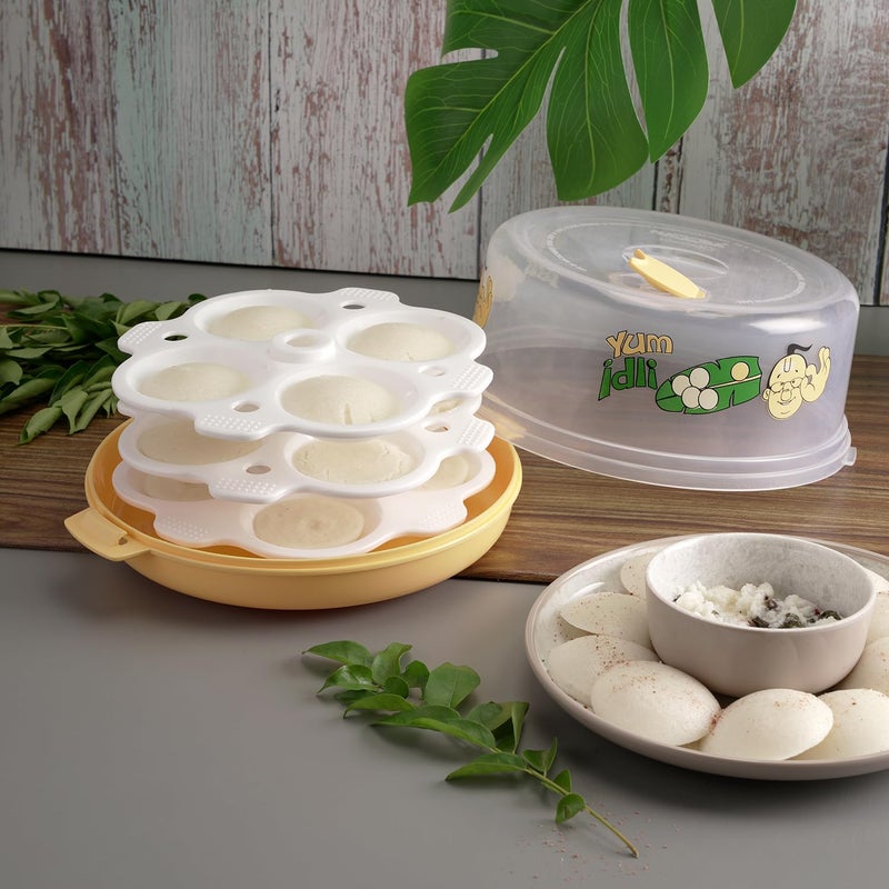Nayasa Plastic Microwave Big Idli Maker | BPA Free & Food Grade | Make 12 Idlis | Ideal for Steaming Idlis, Pancakes, Modak, Momos | Yellow - Image 5