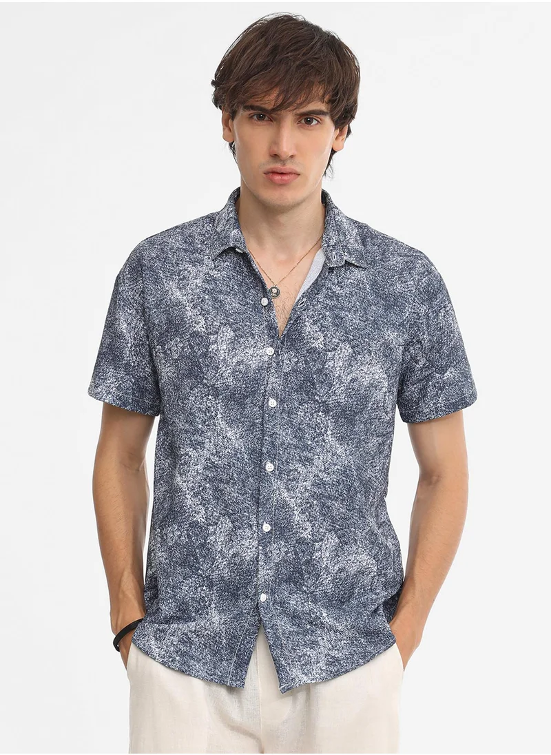 Campus Sutra Men's Navy Blue Contrast Hazy Shirt