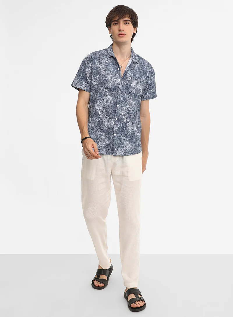 Campus Sutra Men's Navy Blue Contrast Hazy Shirt