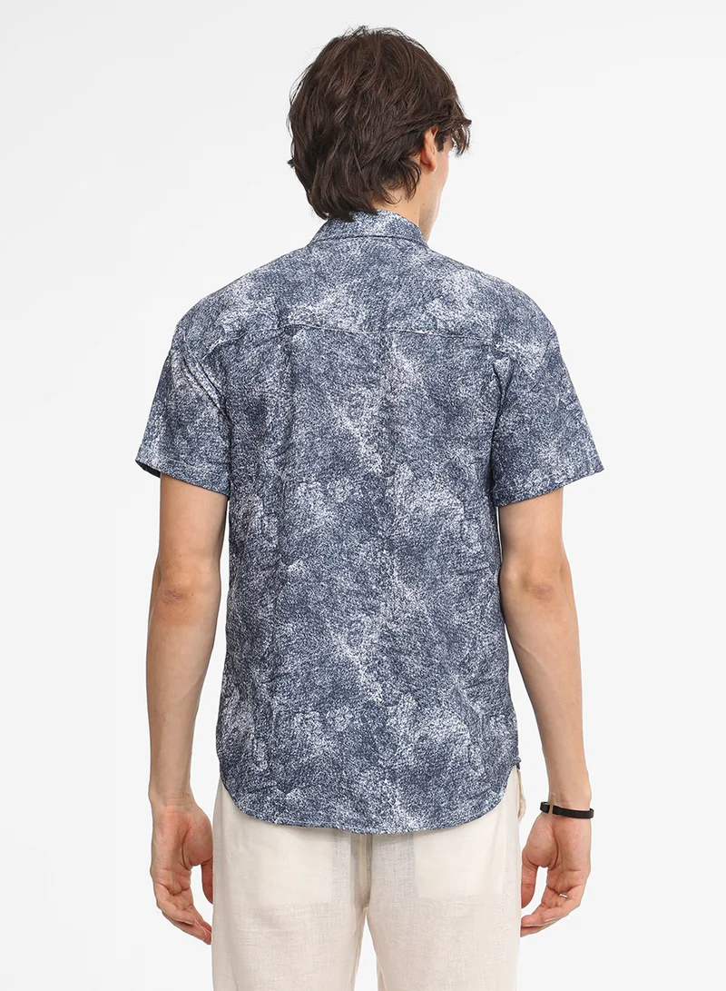 Campus Sutra Men's Navy Blue Contrast Hazy Shirt