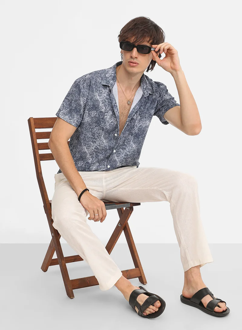 Campus Sutra Men's Navy Blue Contrast Hazy Shirt