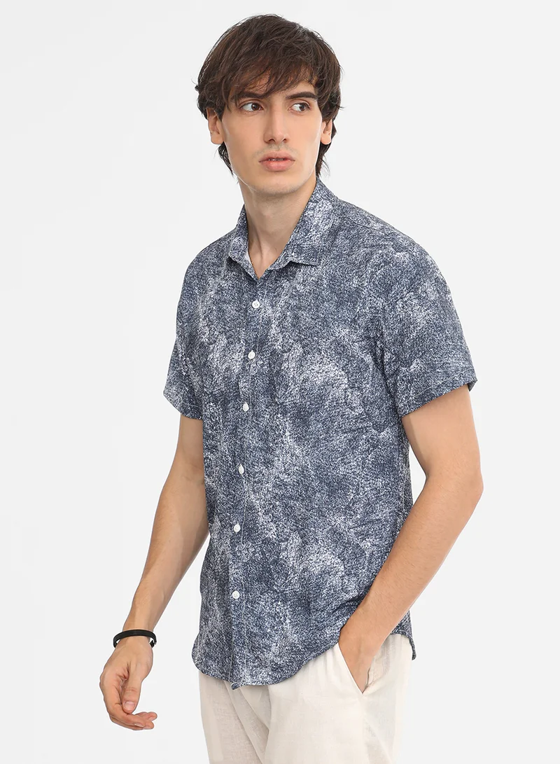 Campus Sutra Men's Navy Blue Contrast Hazy Shirt