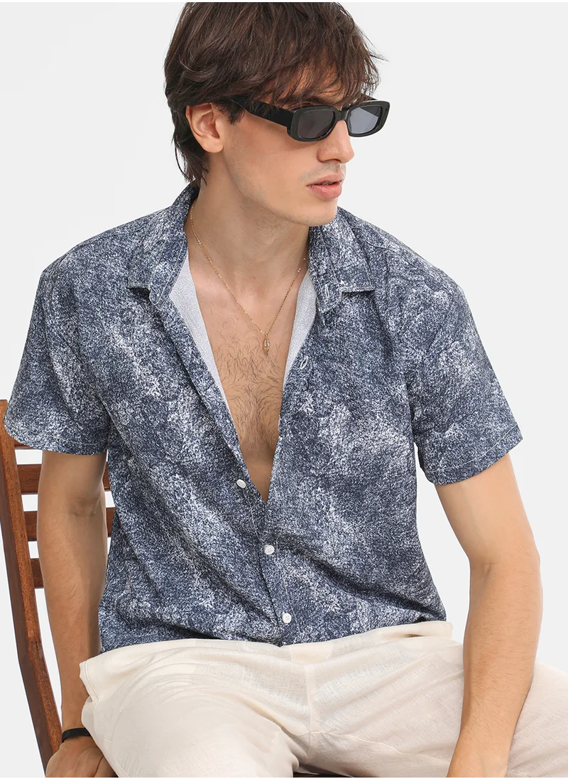 Campus Sutra Men's Navy Blue Contrast Hazy Shirt