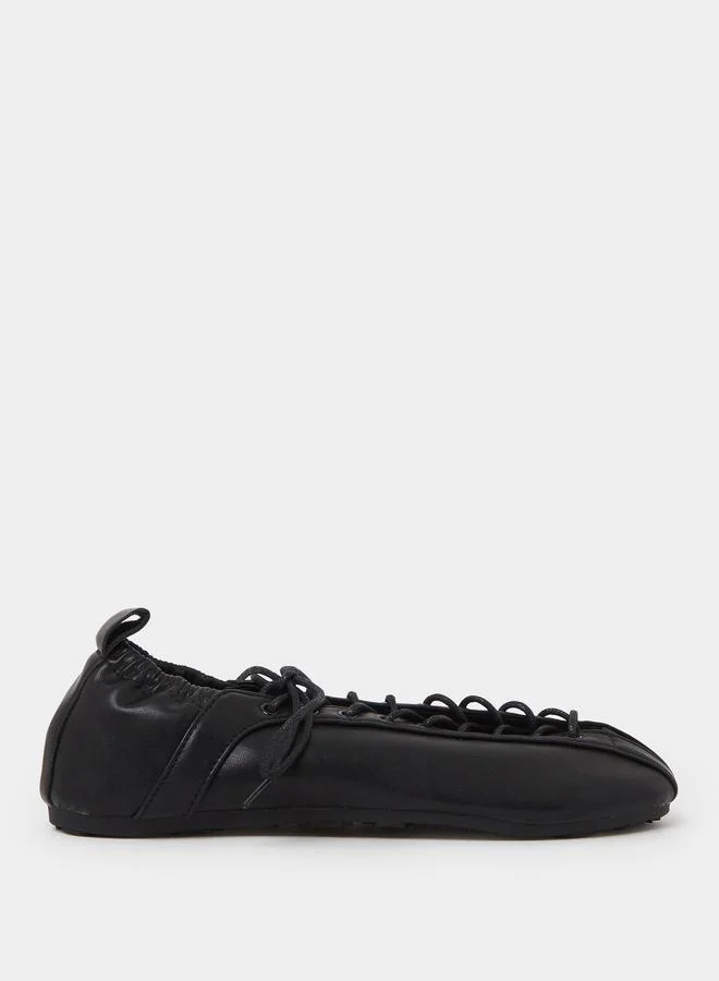 Styli Black Plain Lace-Up Shoes