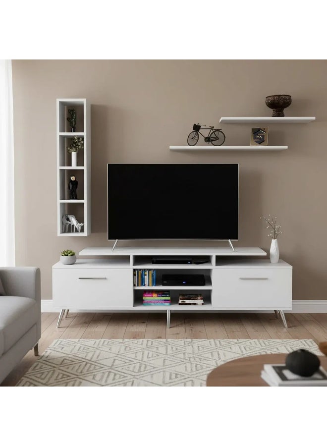 Stylish Home White TV table with modern shelves - TV04 40x180x59 cm - Image 1