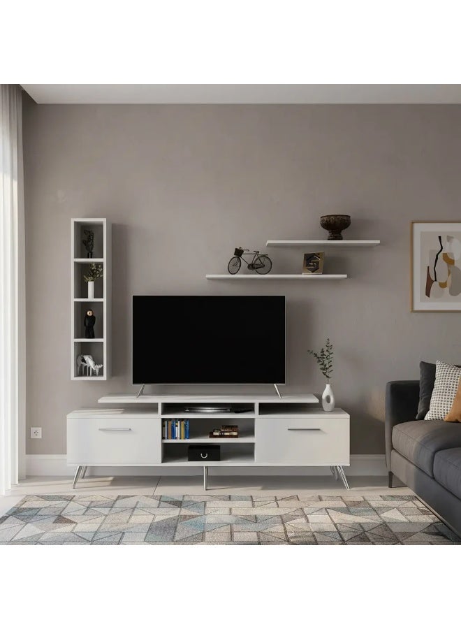 Stylish Home White TV table with modern shelves - TV04 40x180x59 cm - Image 2