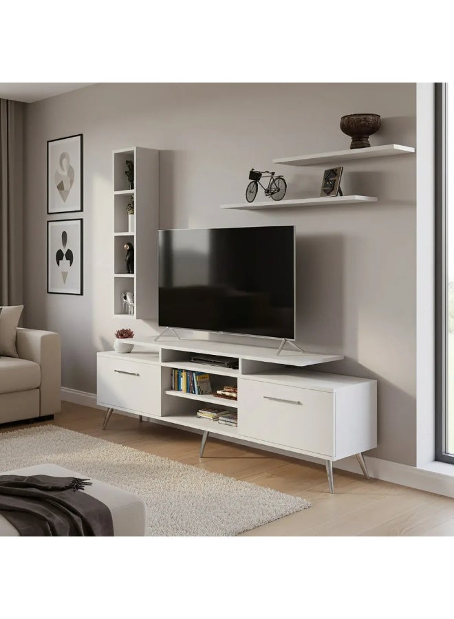 Stylish Home White TV table with modern shelves - TV04 40x180x59 cm - Image 3
