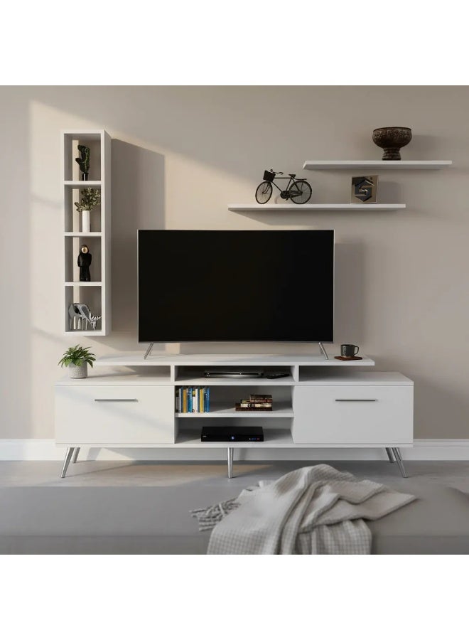 Stylish Home White TV table with modern shelves - TV04 40x180x59 cm - Image 4