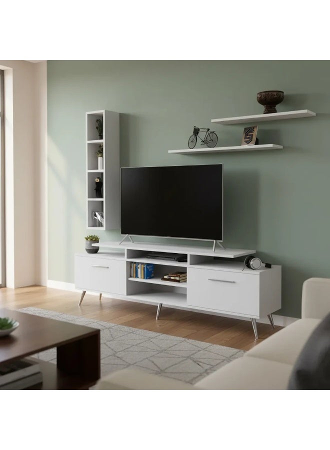 Stylish Home White TV table with modern shelves - TV04 40x180x59 cm - Image 5