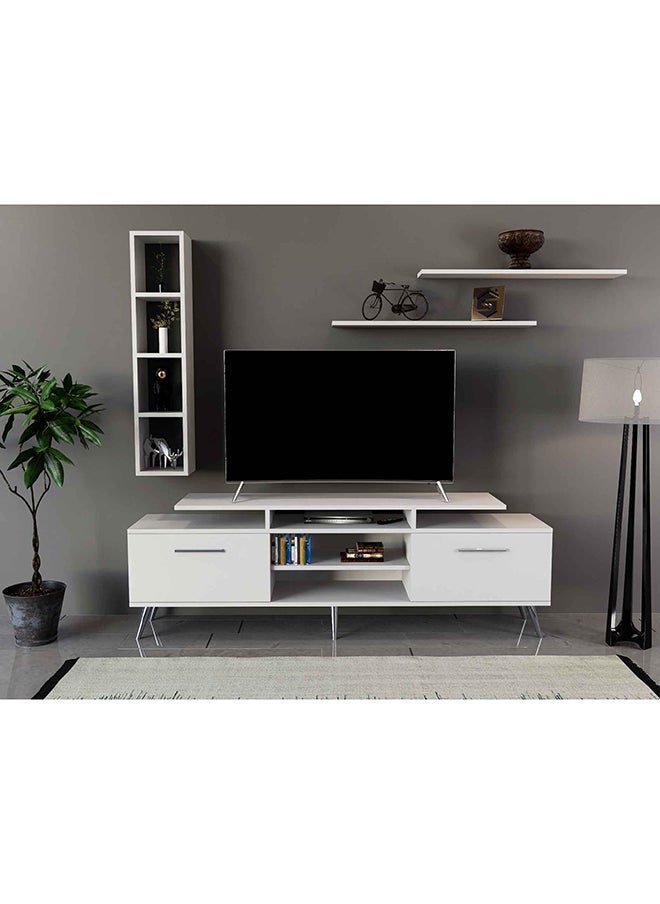ستايلش هوم - طاولة تلفزيون ابيض مع رفوف مودرن - TV04 - Image 1