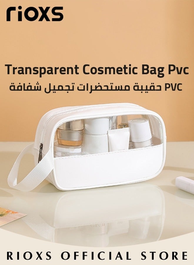 RIOXS 3 Pcs Clear Cosmetic Bag, Waterproof Toiletry Bag, Toiletry Travel Bag with Zipper Handle, Make-up Brush Case Bag for Women Men, Daily Wash Poach for Kids Baby, Beach Pool Spa Gym Bag for Bath Organizer Bag for Travel Toiletries Accessories, White Storage Bags Set - Image 3