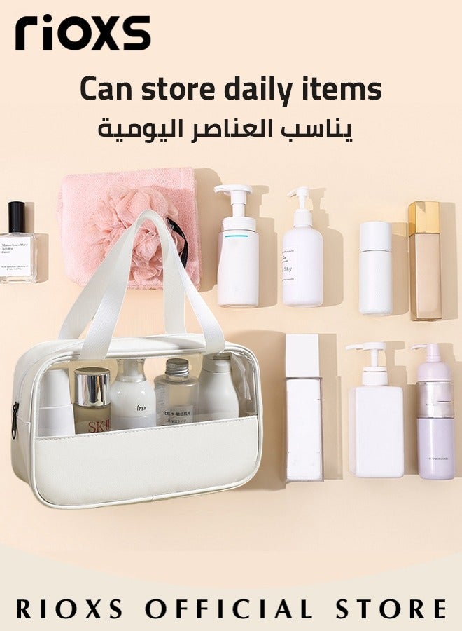 RIOXS 3 Pcs Clear Cosmetic Bag, Waterproof Toiletry Bag, Toiletry Travel Bag with Zipper Handle, Make-up Brush Case Bag for Women Men, Daily Wash Poach for Kids Baby, Beach Pool Spa Gym Bag for Bath Organizer Bag for Travel Toiletries Accessories, White Storage Bags Set - Image 4