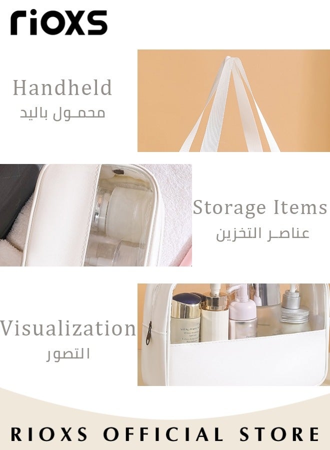 RIOXS 3 Pcs Clear Cosmetic Bag, Waterproof Toiletry Bag, Toiletry Travel Bag with Zipper Handle, Make-up Brush Case Bag for Women Men, Daily Wash Poach for Kids Baby, Beach Pool Spa Gym Bag for Bath Organizer Bag for Travel Toiletries Accessories, White Storage Bags Set - Image 5