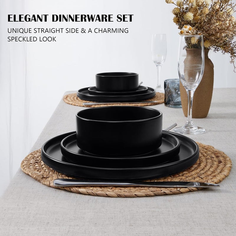 E-far Efar Black Dinnerware Sets for 6 18Piece Stoneware Plates and Bowls Dish Set Modern Kitchen Dinning Dishware Chip and Scratch Resistant Microwave  Dishwasher Safe Matte Black - Image 3