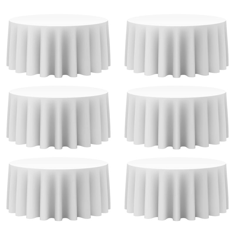 BRILLMAX 6 Pack White Round Tablecloths 132 Inch  Circle Bulk Linen Polyester Fabric Washable Table Cloth Cover for Wedding Reception Banquet Birthday Party Buffet Restaurant