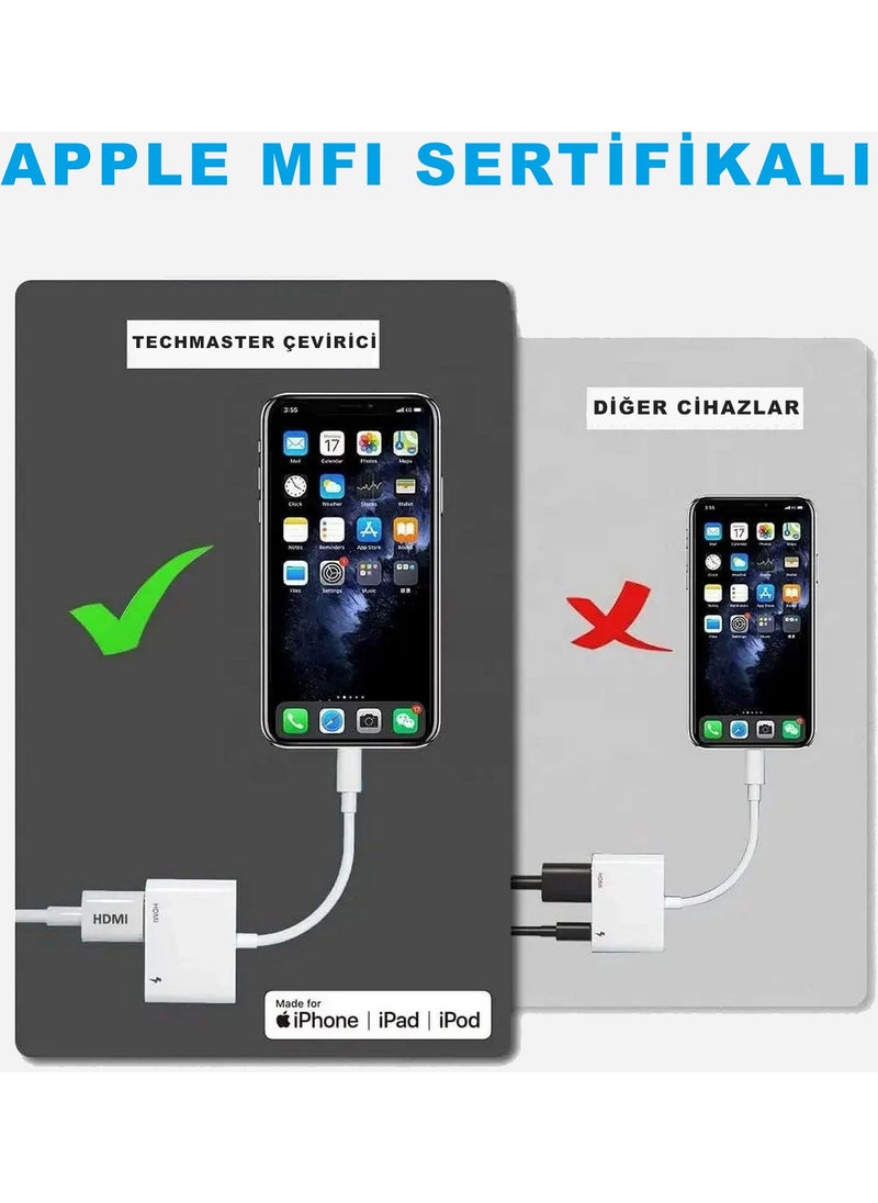 Techmaster كابل تحويل عرض HDMI مدخل شحن PD لهاتف آيفون 15 برو ماكس نوع-C  - Image 3