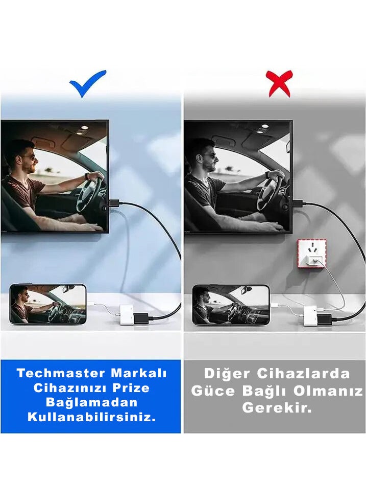 Techmaster كابل تحويل عرض HDMI مدخل شحن PD لهاتف آيفون 15 برو ماكس نوع-C  - Image 5