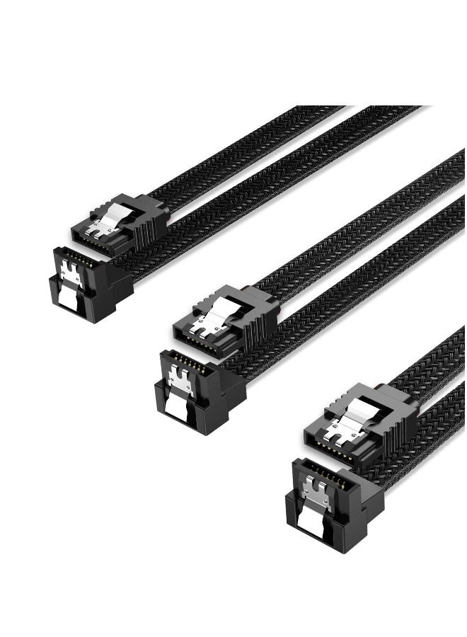 SATA Cable, 5 Pack 90° Straight to Right 6Gbps HDD SDD SATA Data Cable with Locking Latch 50cm 18 Inch for SATA HDD, SSD, CD Driver, CD Writer (Black) - Image 2