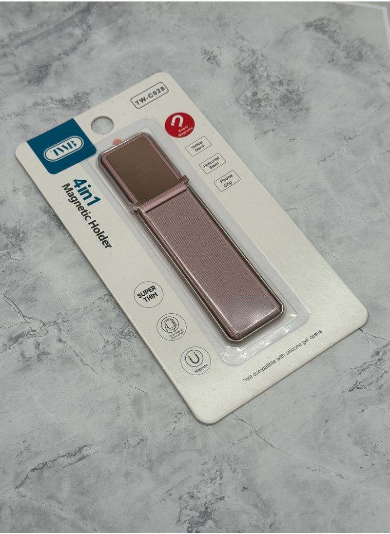 TWB High quality 4 in 1 magnetic mobile phone grip and holder back sticker strap non slip anti fall finger ring with desktop small bracket stand vertical and horizontal rose gold color  - Image 1