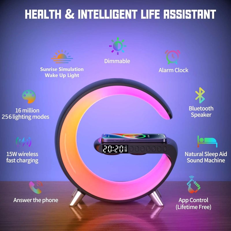 comfrt LED Night Light Table Atmosphere Lamps, Music Lamp Wireless Charger Portable Bluetooth Speaker Lamp Clock Alarm Key and APP Control, Wireless Charging Nightstand Lamp ,Birthday - Image 2