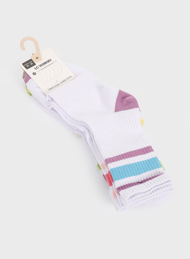 ال سي وايكيكي طقم من 5 أزواج جوارب بناتي قصيرة مخططة - Image 2