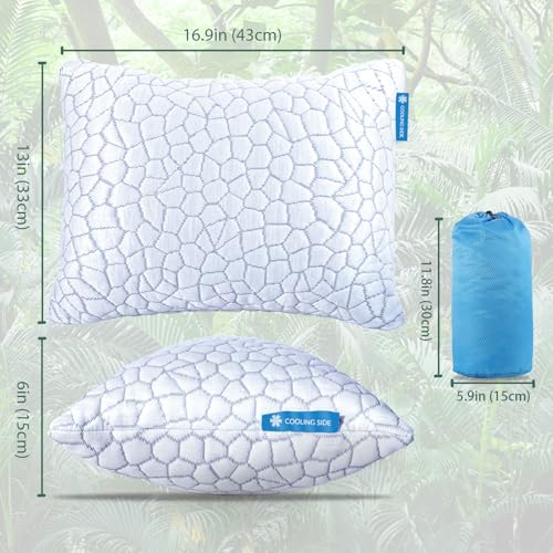 QUTOOL Small Travel Pillows for Sleeping, Cooling Memory Foam Camping Pillow, Backpacking for Hiking Gear, Portable Pillow with Travel Storage Bag, Camping Essentials for Adults Kids - Image 3