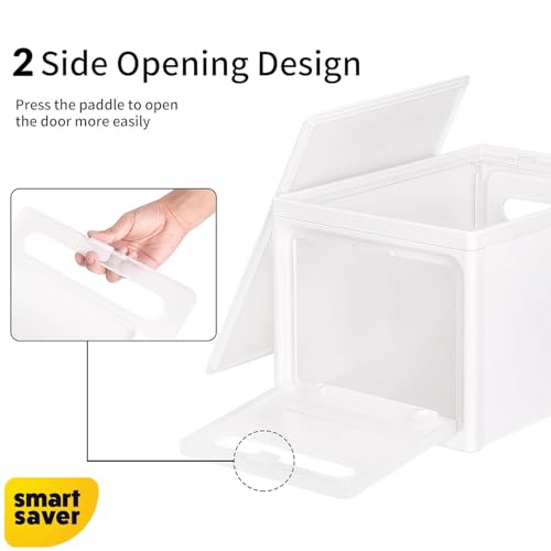 Smart Saver Plastic Stackable Storage Bin - 3 Tier - Collapsible Crates with Wheels - White - Modern Minimalist - 41 cm x 31 cm x 75 cm - Image 2
